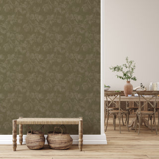 Green Orchard Peel and Stick Wallpaper Entryway from Say Decor