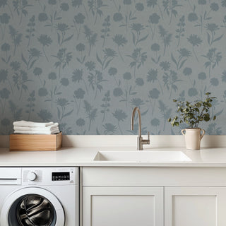 Gwyneth Light Blue Peel and Stick Wallpaper Laundry Room from Say Decor