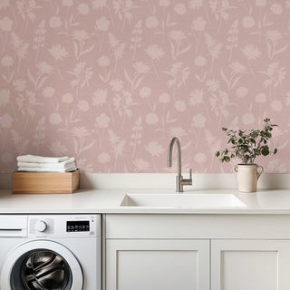 Gwyneth Light Pink Peel and Stick Wallpaper Laundry Room from Say Decor