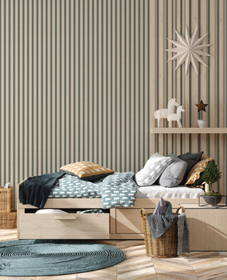 green striped peel and stick wallpaper bedroom from Loomwell Home Goods