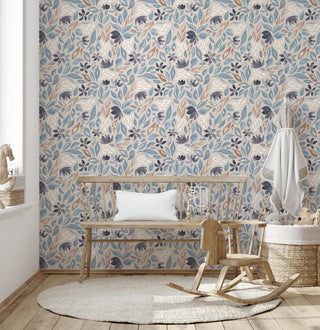 Neutral and Blue Daley Botanical Peel and Stick Wallpaper from Say Decor Nursery