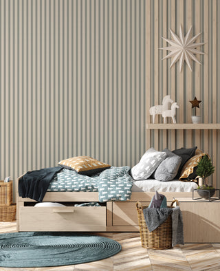 light green striped peel and stick wallpaper bedroom from Loomwell Home Goods