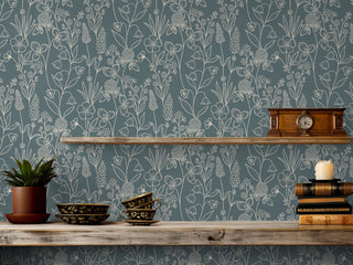 Kirsten Floral Peel and Stick Wallpaper in shade teal decor at Say Decor