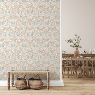 Pink Bloomery Morris Flower Peel and Stick Wallpaper Dining Room from Say Decor
