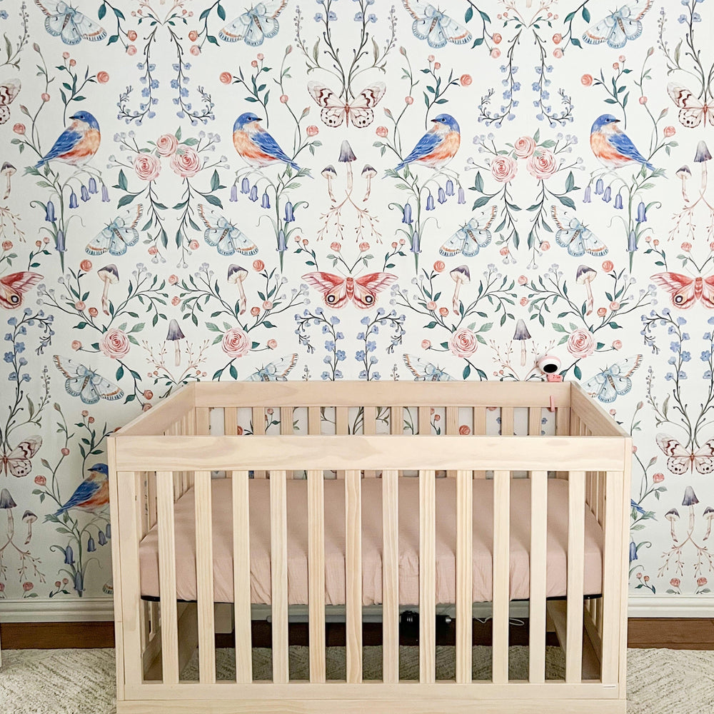 chinoiserie floral peel and stick wallpaper crib from Loomwell Home Goods
