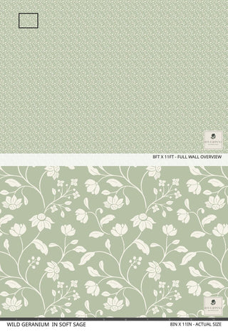 Riverpine Studio Soft Sage Wild Geranium Floral Wallpaper Scale at Say Decor
