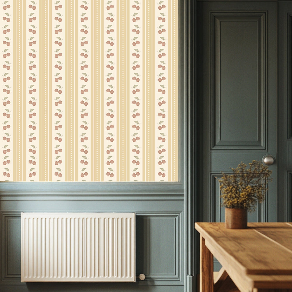 
                  
                    yellow cherry stripe peel and stick kitchen wallpaper from Loomwell Home Goods
                  
                