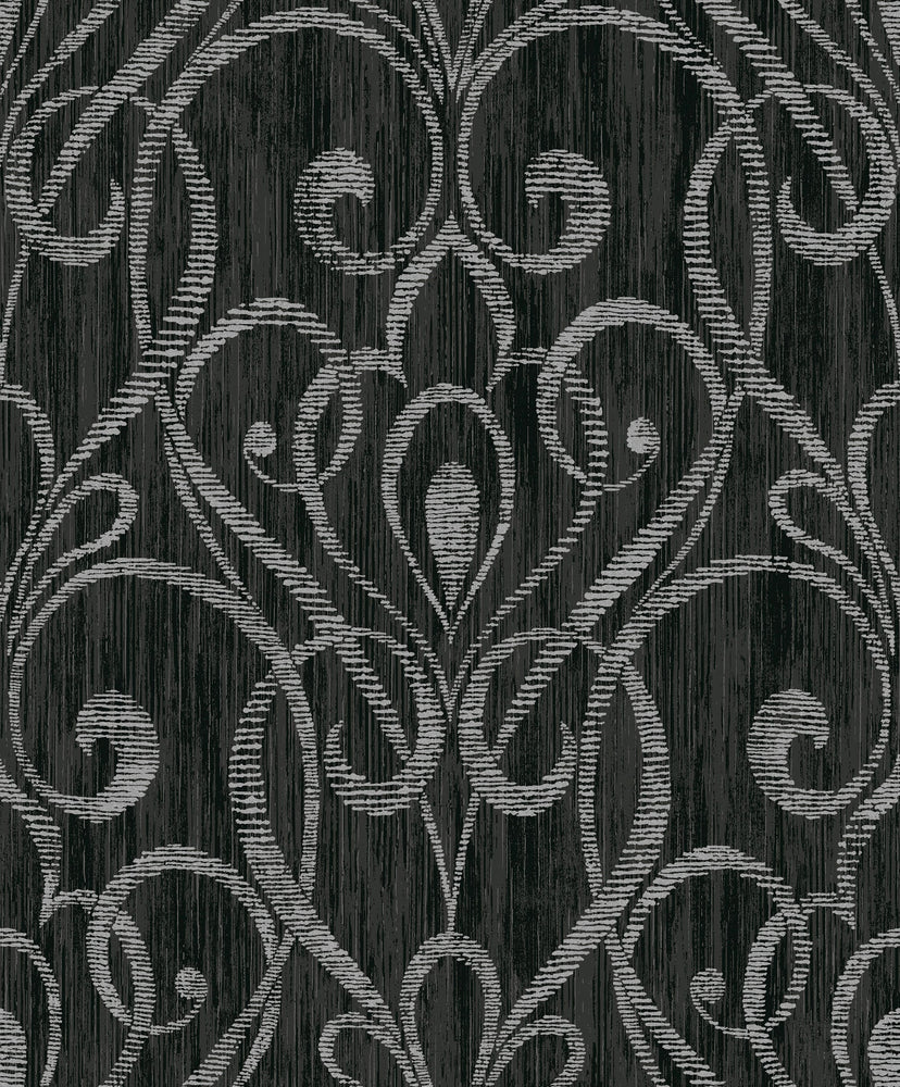 Black & White Paisley Damask Wallpaper