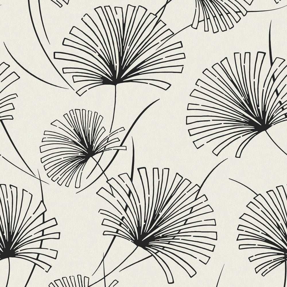 Black & White Silver Palm Botanical Wallpaper