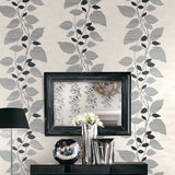 1303200 glitter leaf trail botanical wallpaper entryway from the Black and White collection by Etten Gallerie