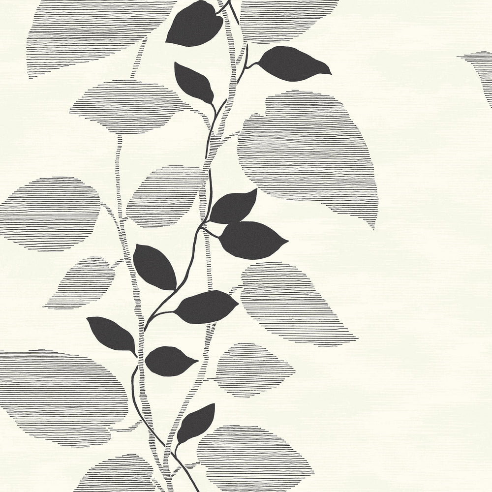 1303200 glitter leaf trail botanical wallpaper from the Black and White collection by Etten Gallerie