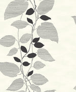 Black & White Glitter Leaf Trail Botanical Wallpaper
