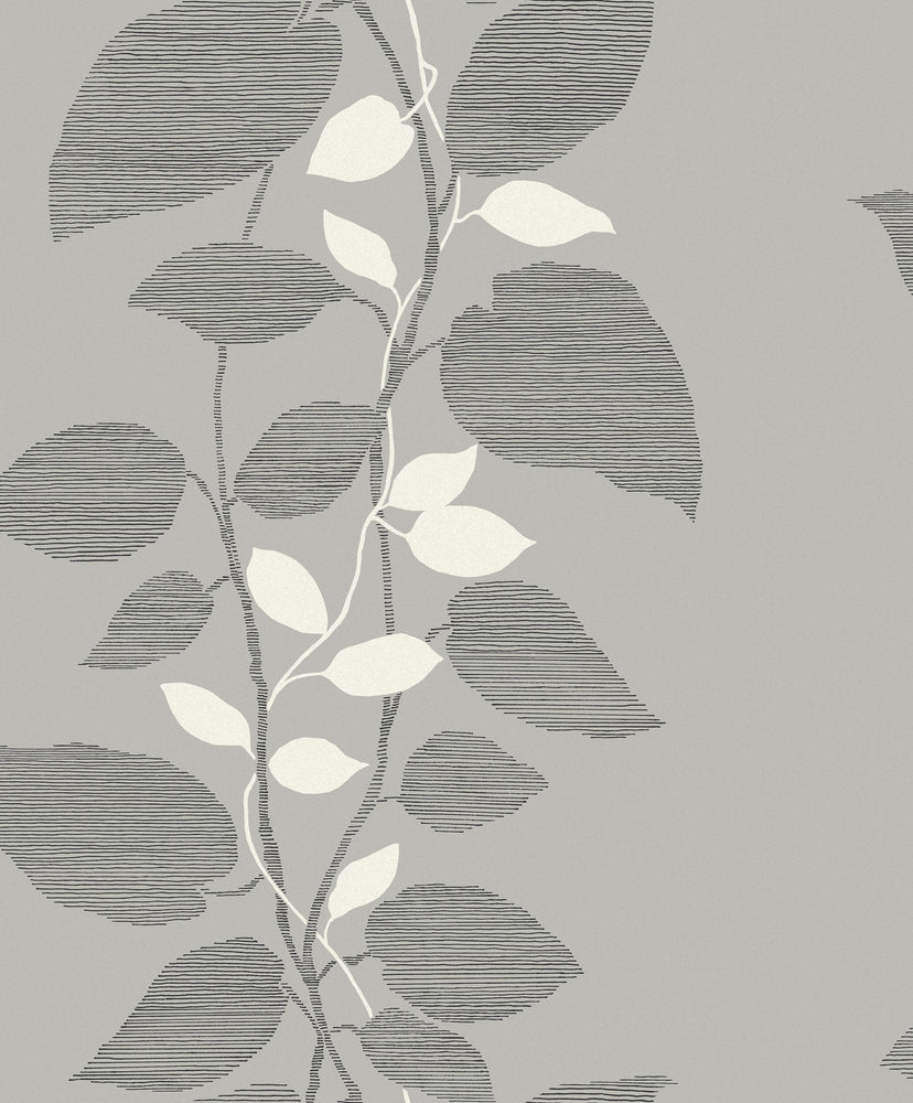 1303201 glitter leaf trail botanical wallpaper from the Black and White collection by Etten Gallerie