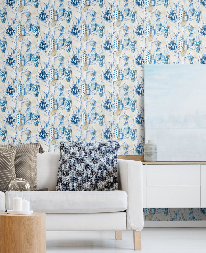 Beach peel and stick wallpaper living room 150141WR from Harrison Howard