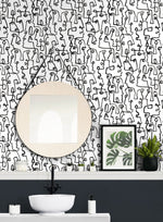 160011WR abstract peel and stick wallpaper bathroom from Surface Style