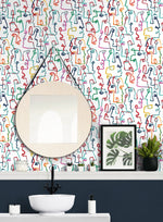 160012WR abstract peel and stick wallpaper bathroom from Surface Style