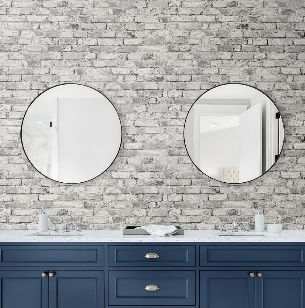 Faux brick peel and stick wallpaper bathroom 160050WR from Surface Style