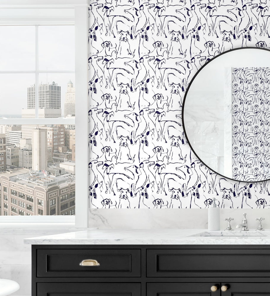 160060WR dog peel and stick wallpaper bathroom from Surface Style
