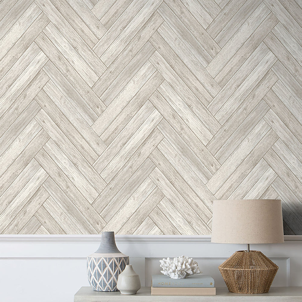 Herringbone faux wood peel and stick wallpaper decor 160070WR from Surface Style