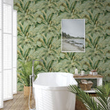 Palm leaf peel and stick wallpaper bathroom  802800WR from Tommy Bahama Home