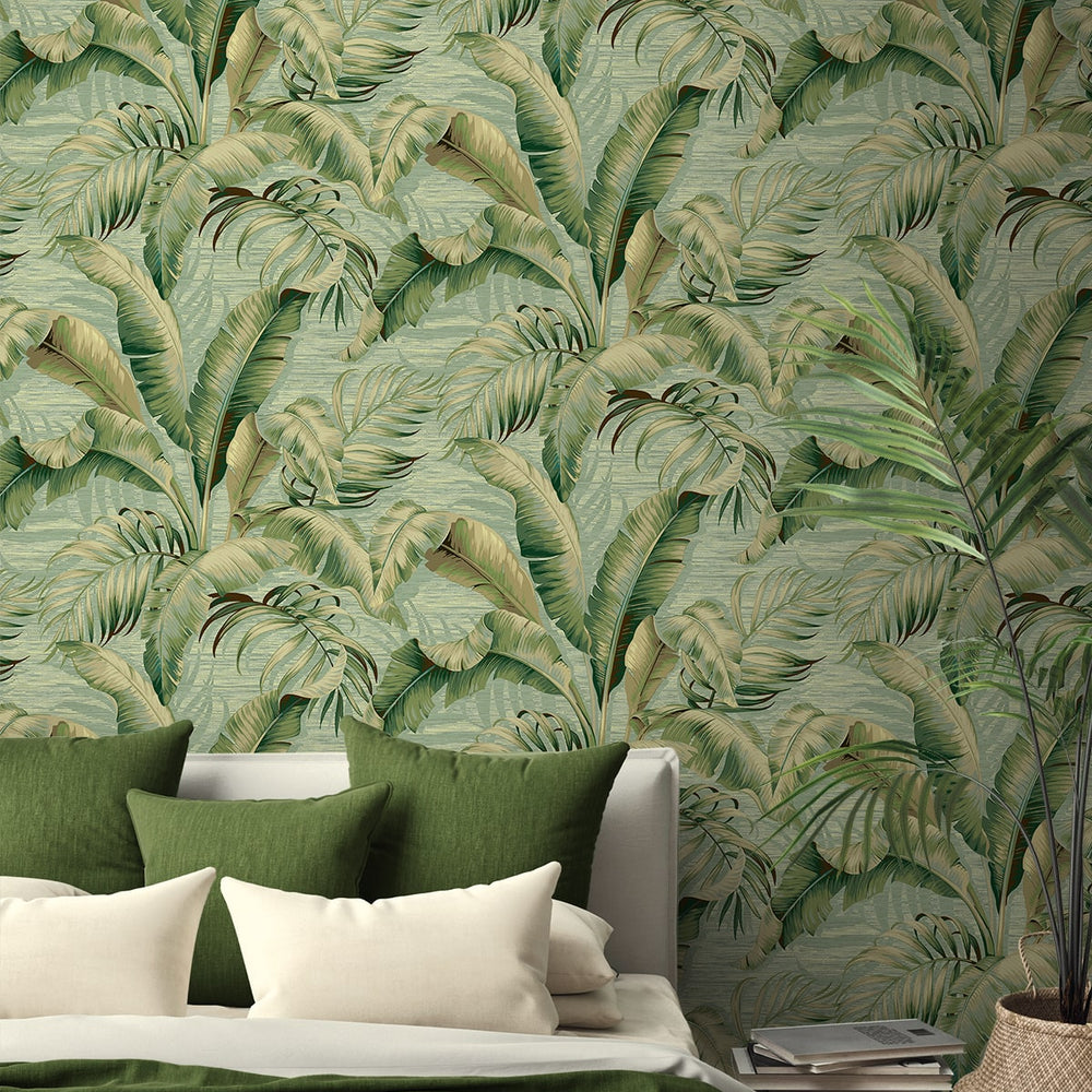 Palm leaf peel and stick wallpaper bedroom 802800WR from Tommy Bahama Home