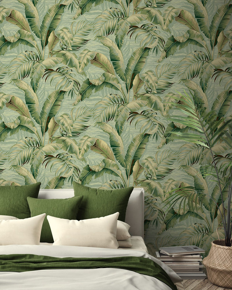 Palm leaf peel and stick wallpaper bedroom 802800WR from Tommy Bahama Home