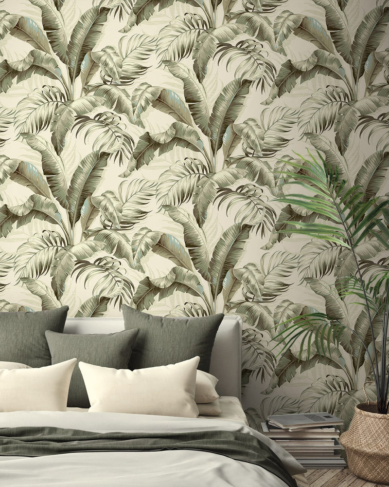 Palm leaf peel and stick wallpaper bedroom 802801WR from Tommy Bahama Home