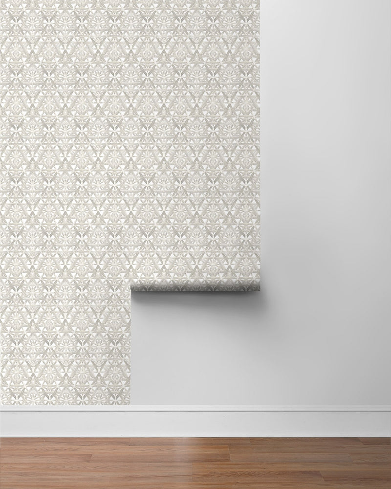 Rattan peel and stick geometric wallpaper roll 802820WR from Tommy Bahama Home