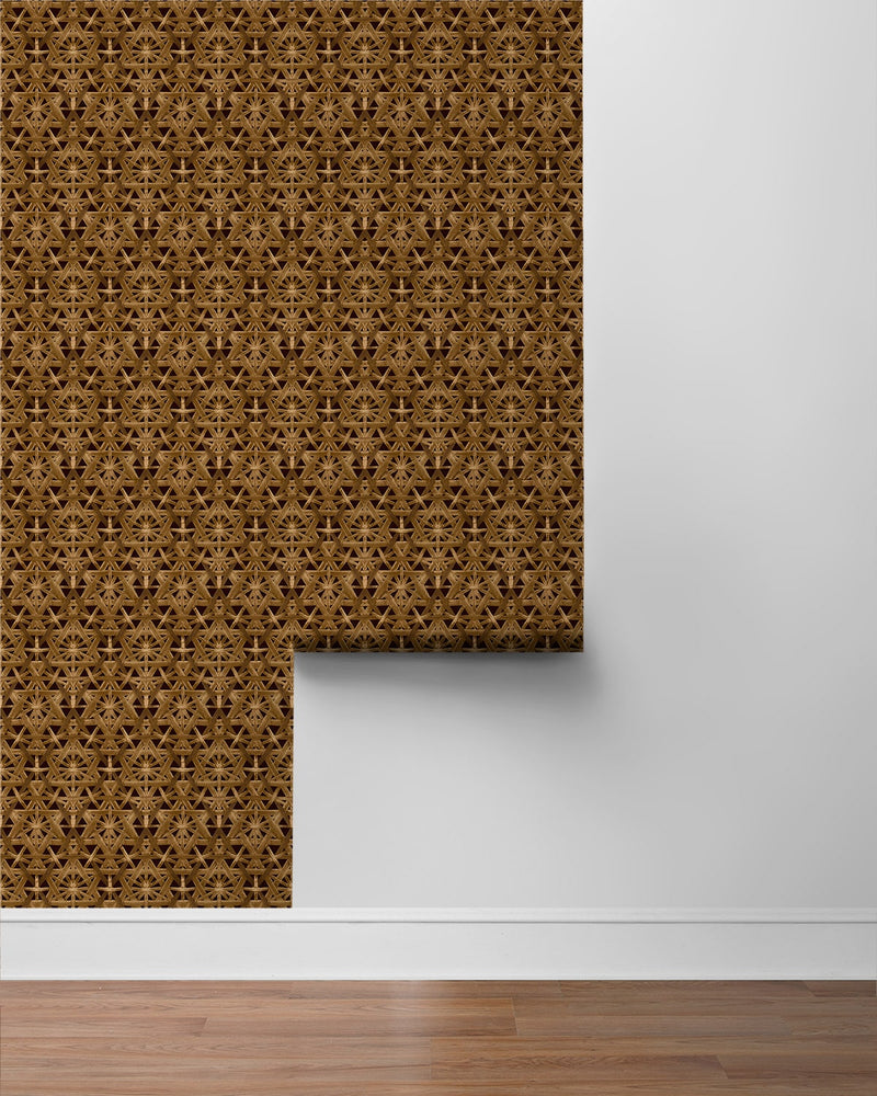 Rattan peel and stick geometric wallpaper roll 802821WR from Tommy Bahama Home