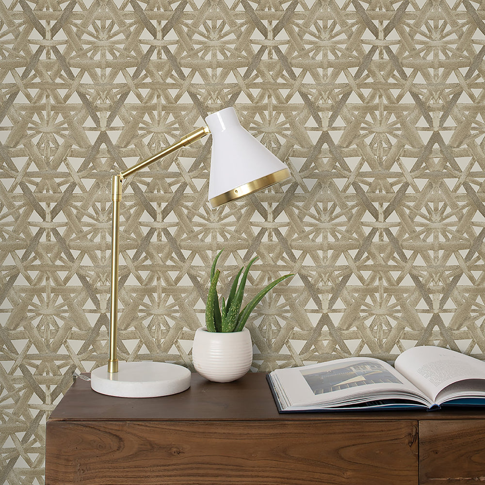 Rattan peel and stick geometric wallpaper decor 802822WR from Tommy Bahama Home