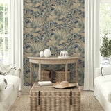 802830WR palm leaf peel and stick wallpaper living room from Tommy Bahama Home