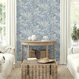 802832WR palm leaf peel and stick wallpaper living room from Tommy Bahama Home