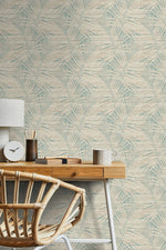 802840WR palm leaf peel and stick wallpaper desk from Tommy Bahama Home