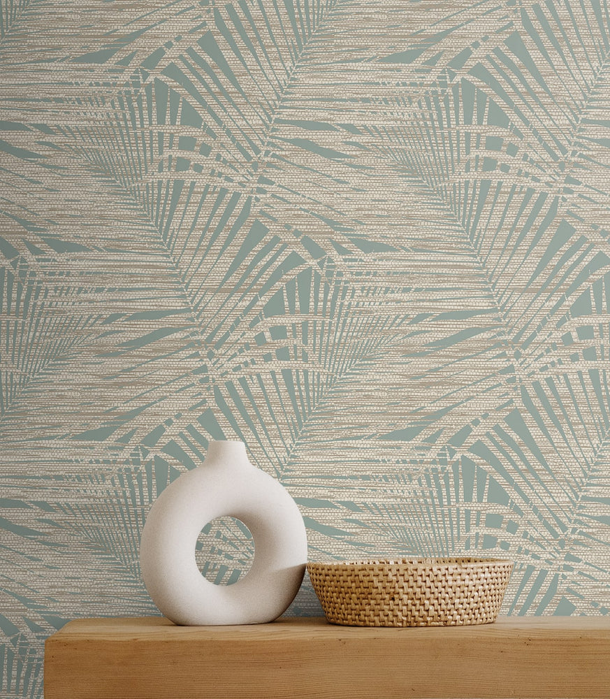 802840WR palm leaf peel and stick wallpaper accent from Tommy Bahama Home