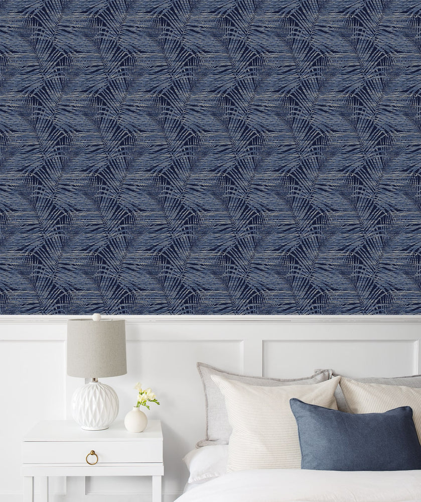 802841WR palm leaf peel and stick wallpaper bedroom from Tommy Bahama Home