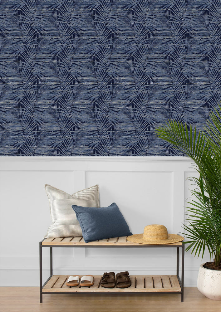 802841WR palm leaf peel and stick wallpaper entryway  from Tommy Bahama Home
