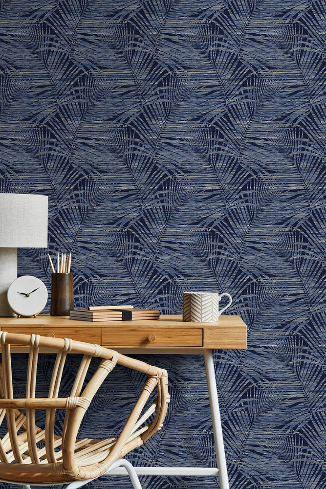 802841WR palm leaf peel and stick wallpaper desk from Tommy Bahama Home
