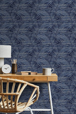 802841WR palm leaf peel and stick wallpaper desk from Tommy Bahama Home