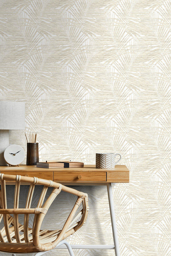  802842WR palm leaf peel and stick wallpaper desk from Tommy Bahama Home