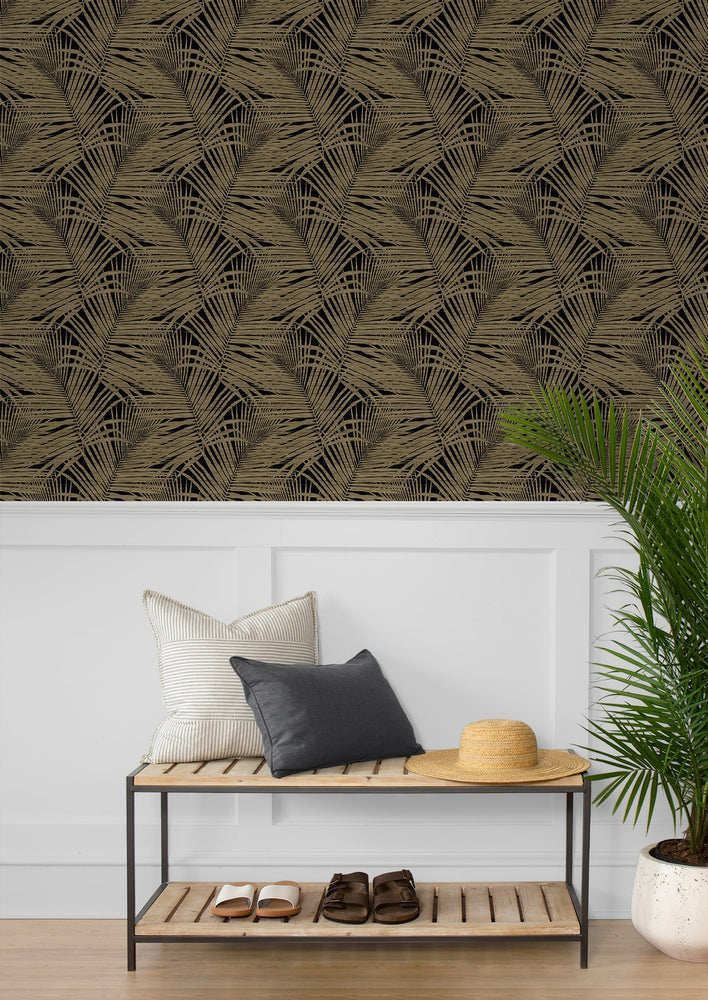 802843WR palm leaf peel and stick wallpaper entryway from Tommy Bahama Home