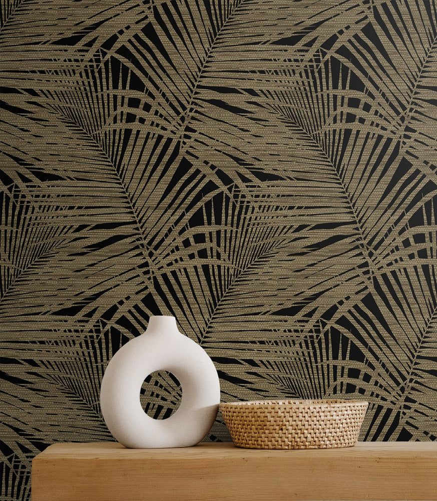 802843WR palm leaf peel and stick wallpaper accent from Tommy Bahama Home