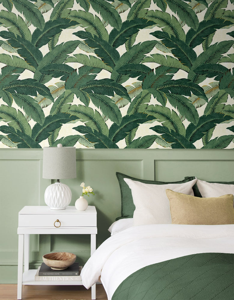 Palm leaf peel and stick wallpaper bedroom 802850WR from Tommy Bahama Home