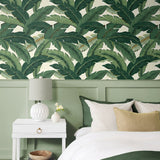 Palm leaf peel and stick wallpaper bedroom 802850WR from Tommy Bahama Home