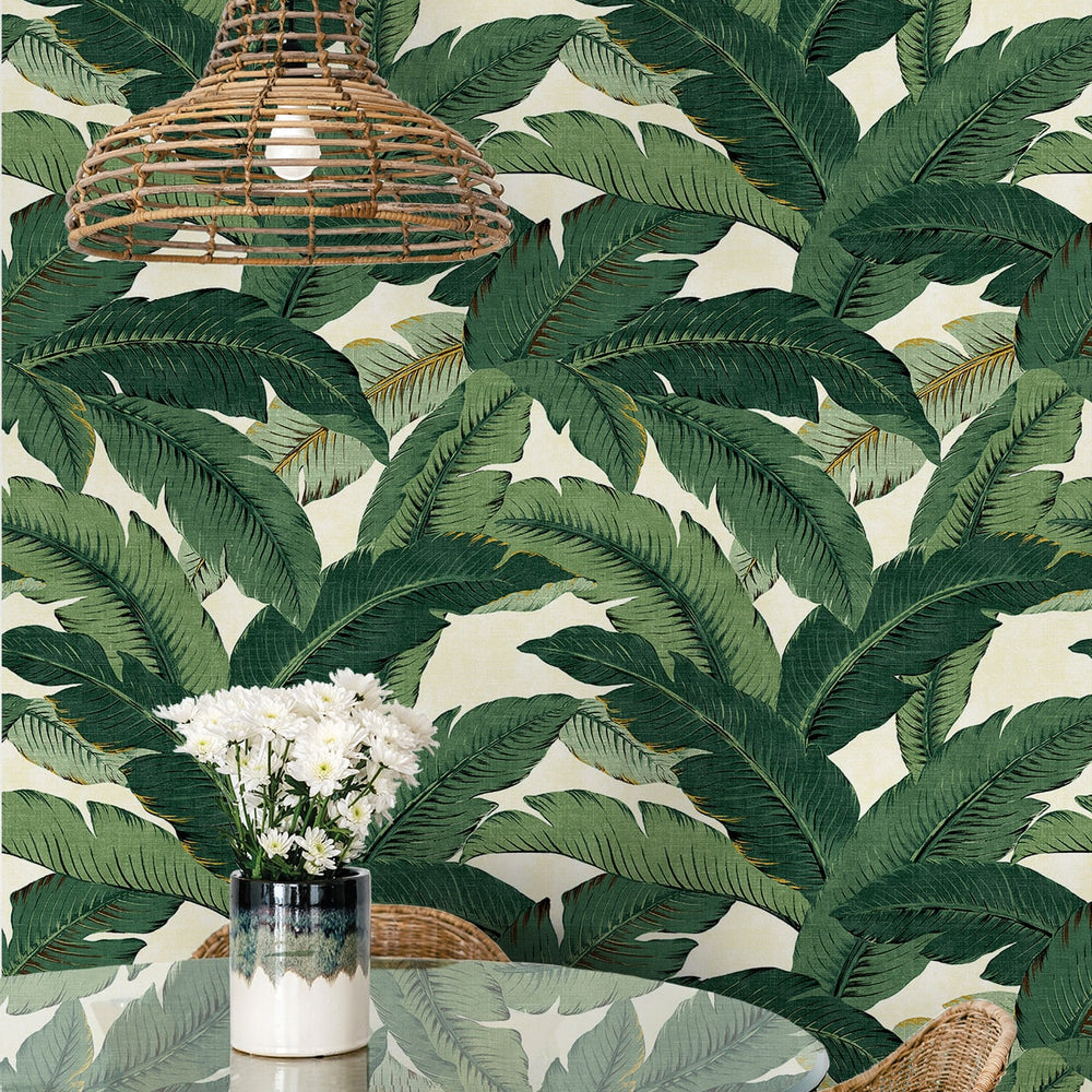 
                  
                    Palm leaf peel and stick wallpaper dining room 802850WR from Tommy Bahama Home
                  
                