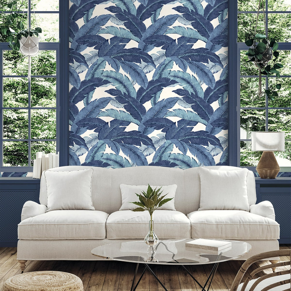 
                  
                    Palm leaf peel and stick wallpaper living room 802851WR from Tommy Bahama Home
                  
                
