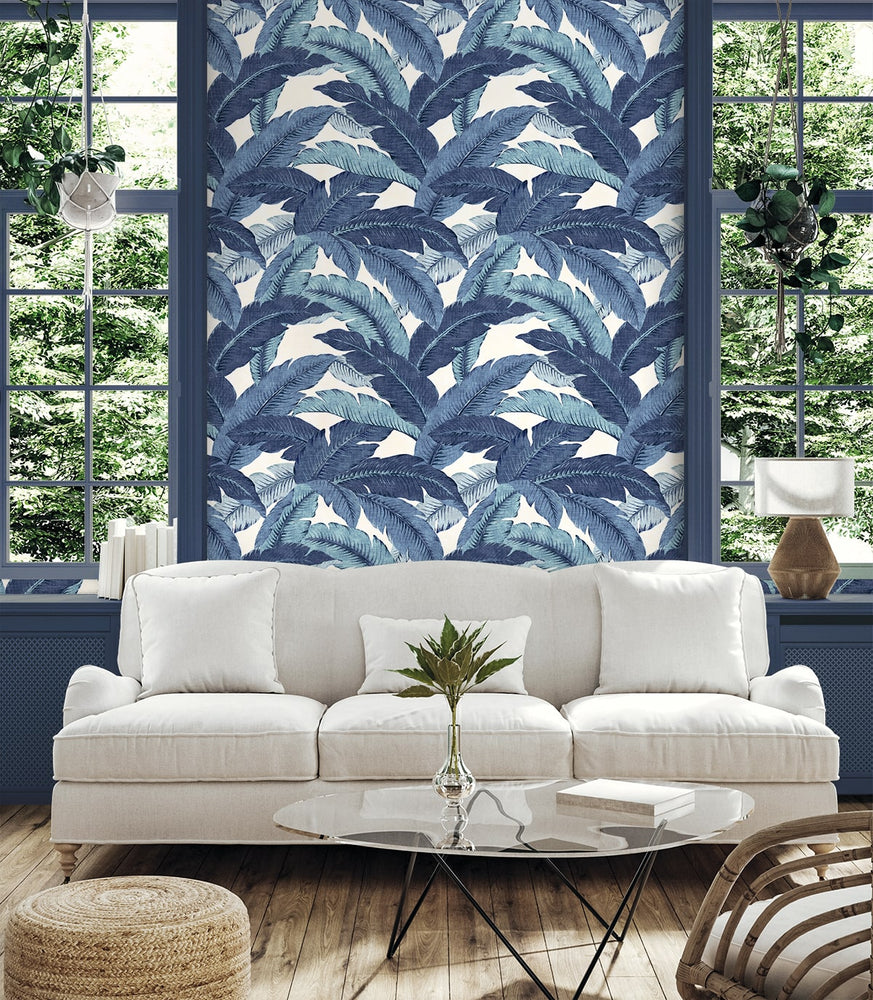 Palm leaf peel and stick wallpaper living room 802851WR from Tommy Bahama Home