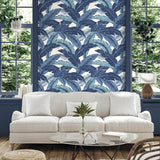 Palm leaf peel and stick wallpaper living room 802851WR from Tommy Bahama Home