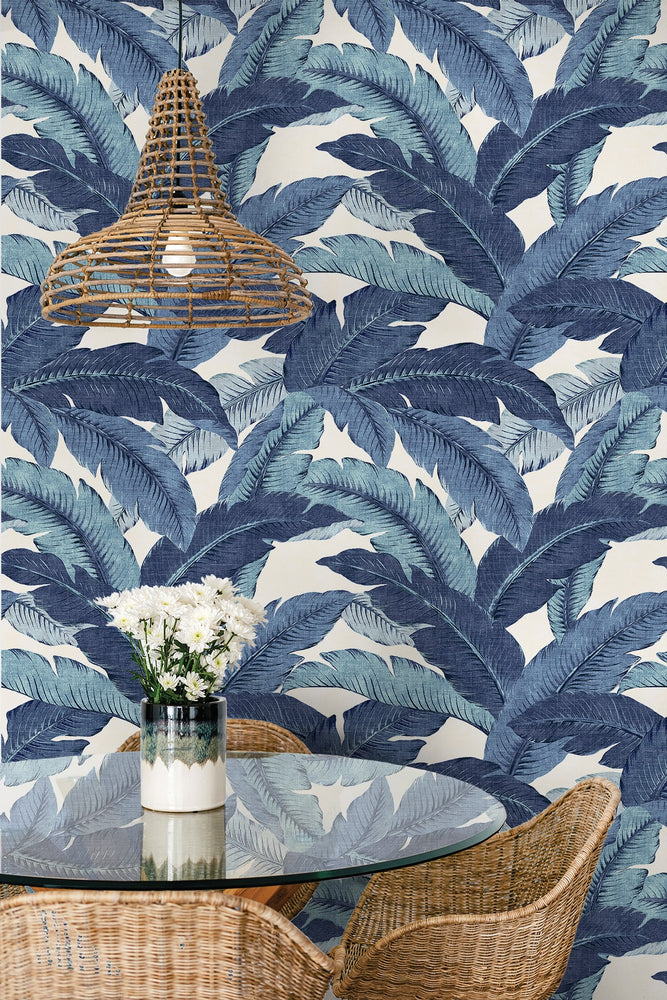 Palm leaf peel and stick wallpaper dining room 802851WR from Tommy Bahama Home