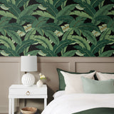 Palm leaf peel and stick wallpaper bedroom 802852WR from Tommy Bahama Home