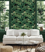 Palm leaf peel and stick wallpaper living room 802852WR from Tommy Bahama Home